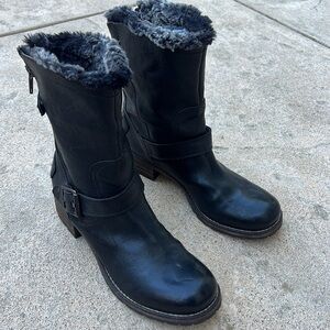 Clarks Indigo Women's Majorca Black Leather Faux Fur Lined Moto Boot Size 10